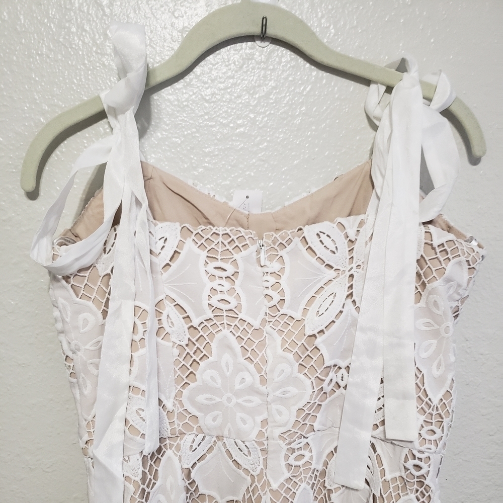 NWT NY&Co Women's Just Me Tie Strap Sweetheart Neckline Crochet Jumpsuit, Size L - Picture 10 of 17